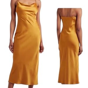 House of Harlow | Gold silky cowl neck spaghetti strap midi dress size m…